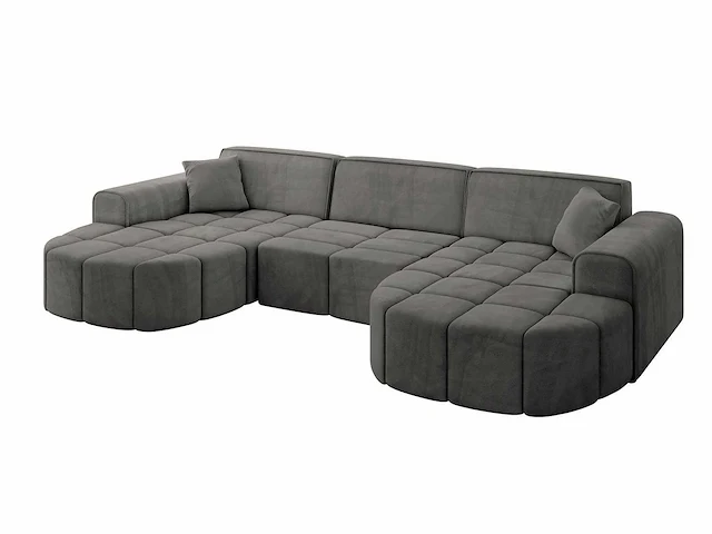 Panoramische hoekbank - donkergrijs fluweel - afbeelding 2 van  6