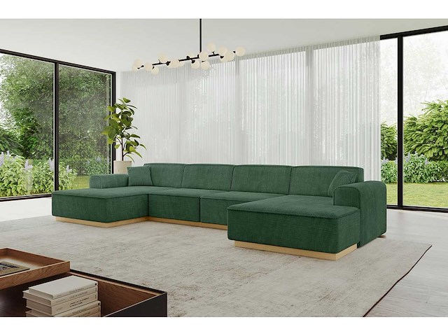 Panoramische hoekbank - groene touwstof - afbeelding 2 van  9