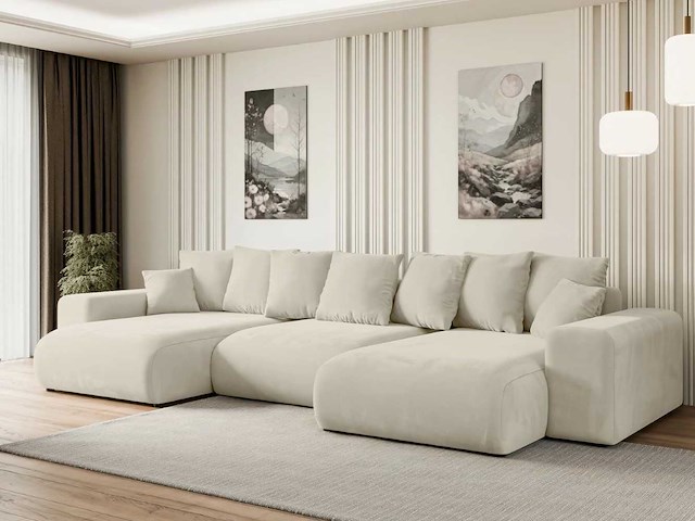 Panoramische/convertible hoekbank - beige fluweel - afbeelding 10 van  11