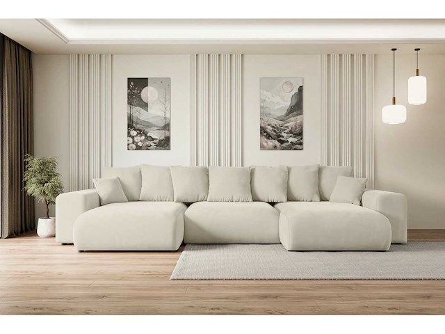 Panoramische/convertible hoekbank - beige fluweel - afbeelding 1 van  8