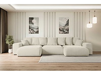 Panoramische/convertible hoekbank - beige fluweel - afbeelding 1 van  8
