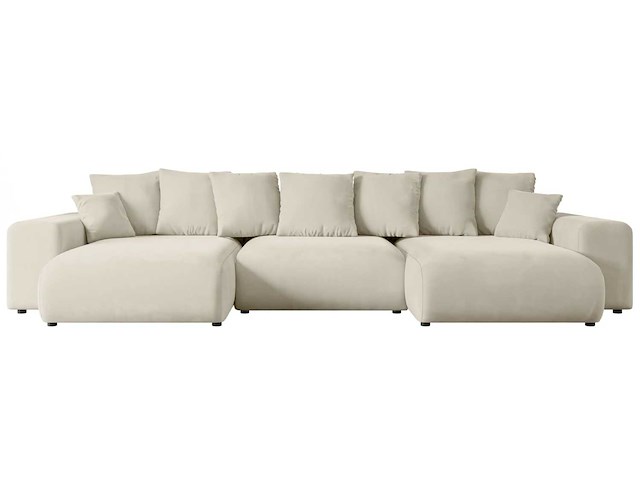 Panoramische/convertible hoekbank - beige fluweel - afbeelding 2 van  8