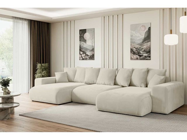 Panoramische/convertible hoekbank - beige fluweel - afbeelding 9 van  11