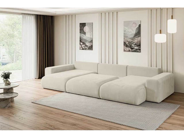 Panoramische/convertible hoekbank - beige fluweel - afbeelding 4 van  8