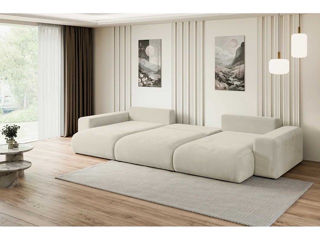 Panoramische/convertible hoekbank - beige fluweel - afbeelding 5 van  8