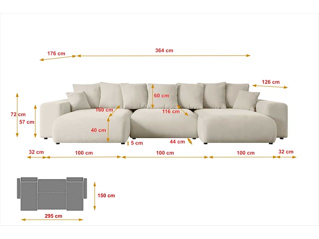 Panoramische/convertible hoekbank - beige fluweel - afbeelding 6 van  8