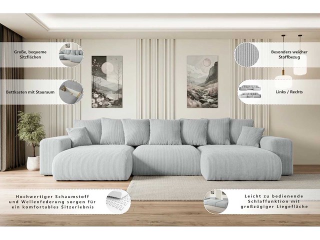 Panoramische/convertible hoekbank - bruin fluweel - afbeelding 10 van  11