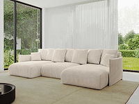 Panoramisch/omgebouwd hoekbank - beige touwstof - afbeelding 1 van  13