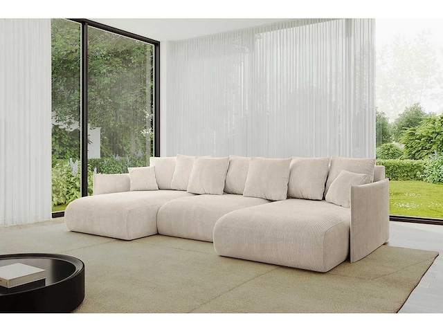 Panoramisch/omgebouwd hoekbank - beige touwstof - afbeelding 6 van  13