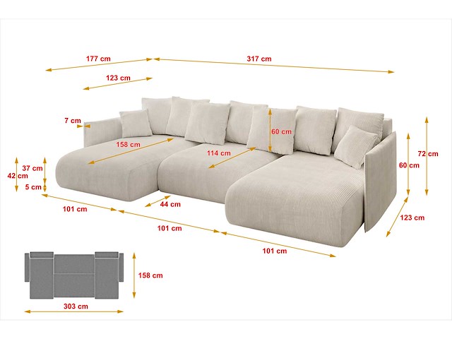 Panoramisch/omgebouwd hoekbank - beige touwstof - afbeelding 10 van  13