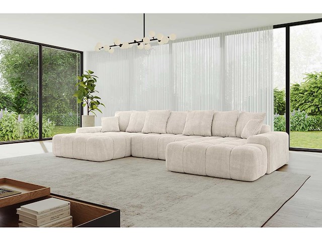 Panoramisch/omgebouwd sofa - beige touwstof - afbeelding 1 van  6