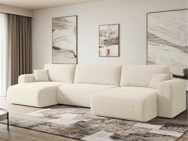 Panoramisch/omgebouwd sofa - beige touwstof - afbeelding 1 van  10