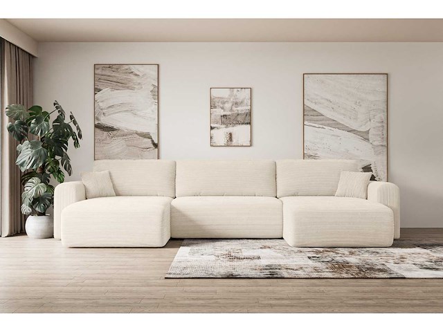 Panoramisch/omgebouwd sofa - beige touwstof - afbeelding 3 van  10