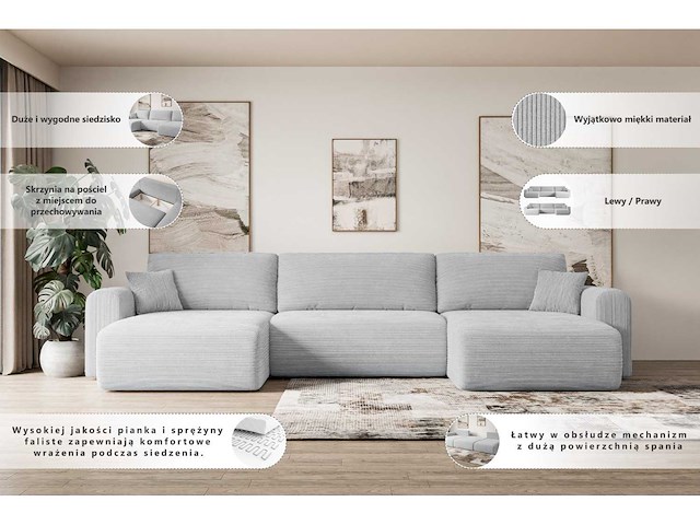 Panoramisch/omgebouwd sofa - beige touwstof - afbeelding 9 van  10