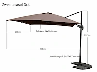 Parasol - aluminium frame, 200 grams brandvertragend doek - paralux - incl. parasolvoet; zelf te verzwaren - caviero - afbeelding 2 van  2