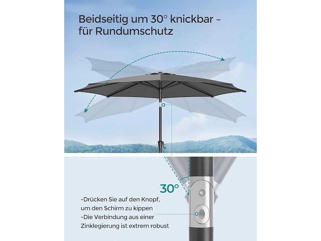 Parasol 340 cm, upf 50+ kanteling 30° - afbeelding 4 van  6