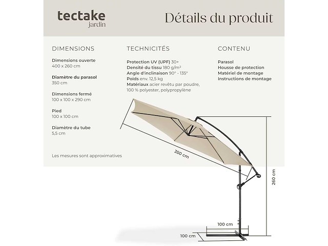 Parasol ø 350 cm beige - afbeelding 6 van  6