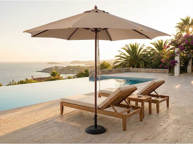Parasol joplin 350cm teakhout - olefin taupe - afbeelding 1 van  2