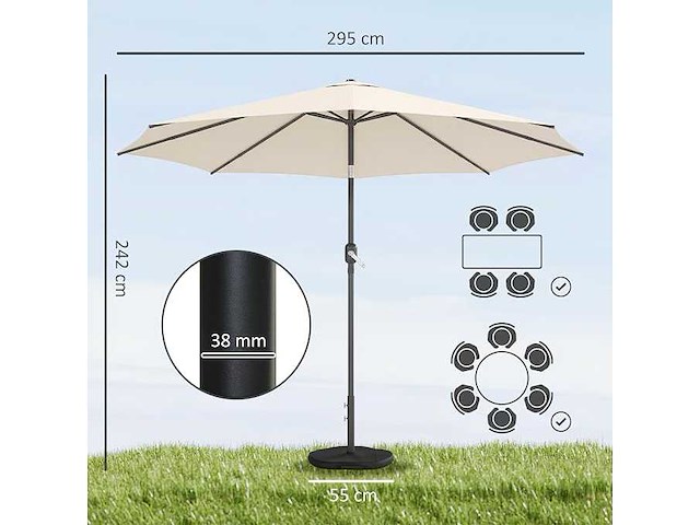 Parasol ongeveer 300 cm in diameter, kantelbaar - afbeelding 4 van  4