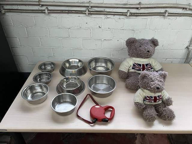 Partij diverse w.o. rvs eetbakjes en pluchen beren - afbeelding 1 van  4