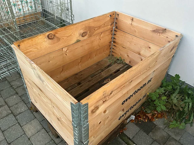 Partij houten opslagkisten / palletboxen met houten panelen - afbeelding 4 van  7