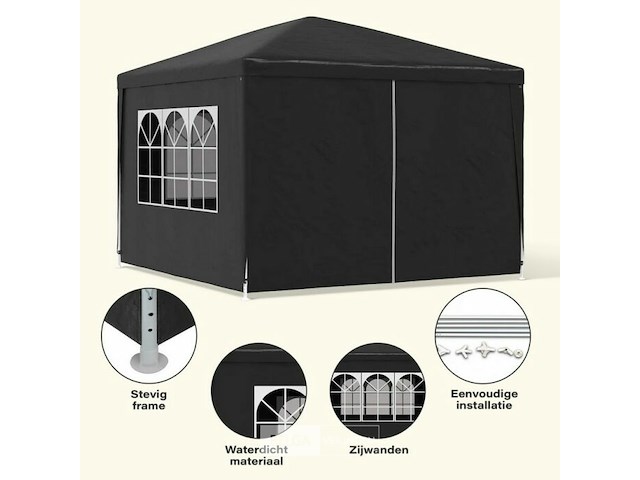 Partytent 3 x 3 meter antraciet met zijwanden - afbeelding 1 van  3