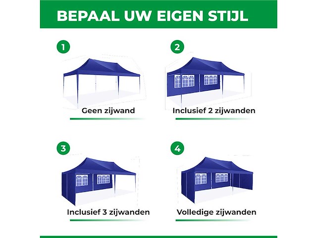 Partytent 3x6m met zijwanden blauw - afbeelding 3 van  4
