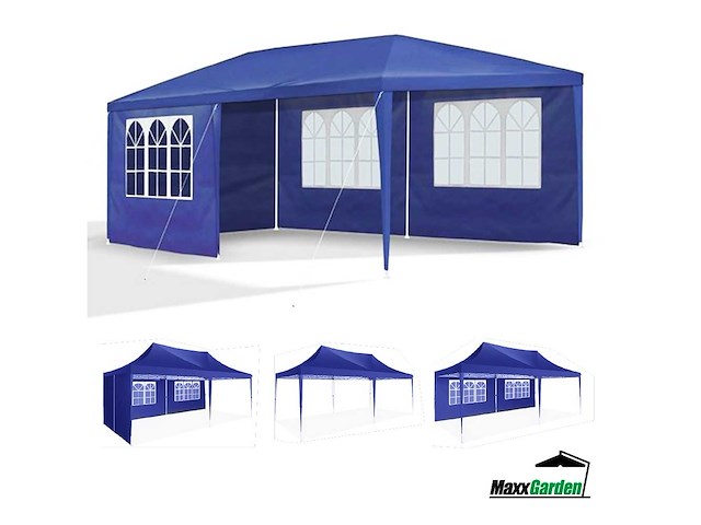 Partytent 3x6m met zijwanden blauw - afbeelding 2 van  4