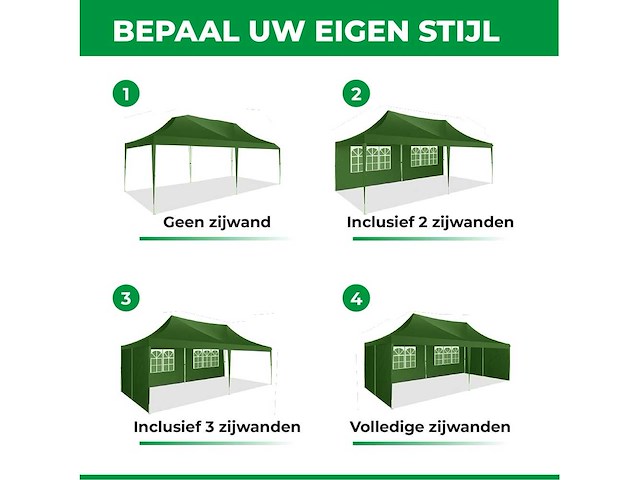 Partytent 3x6m met zijwanden groen - afbeelding 3 van  4