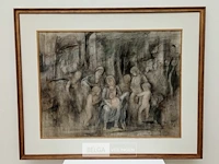 Pastel schilderij op papier, jules van ael, moeder en kind