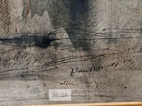 Pastel schilderij op papier, jules van ael, moeder en kind - afbeelding 2 van  2