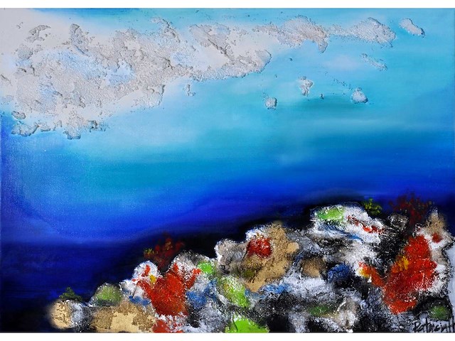 Patricia - landschap aan de waterkant - gemengde techniek op doek - 50x70 cm - afbeelding 1 van  9