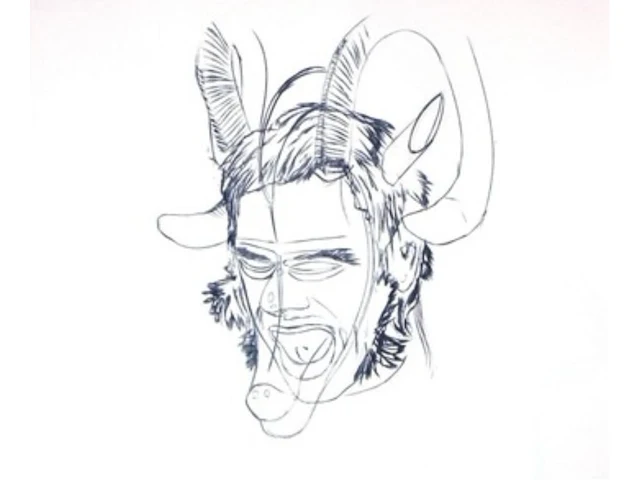 Patrick vanden eynde (1964), 'character, actor, reliquaryhead', 2001, charcoal on paper, 58 x 70 cm. (22.82 x 27.55 in.), frame: 62 x 74 cm. (24.41 x 29.12 in.) - afbeelding 1 van  1