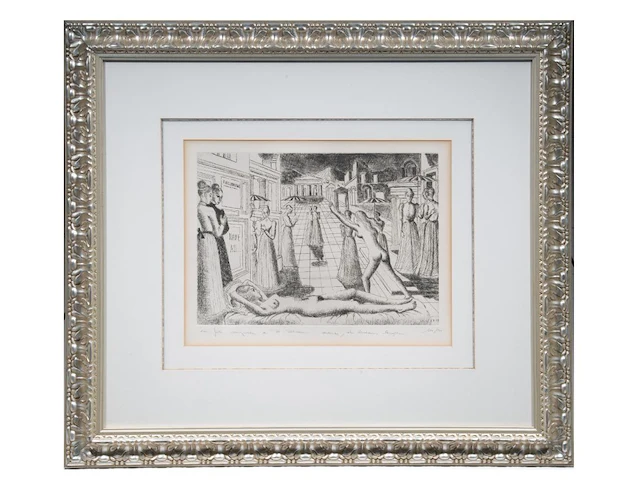 Paul delvaux (1897-1994), 'dehors l’ombre argandie' (1972), etching, n° 100/150 31.5 x 44 cm. (12.40 x 17.32 in.), frame: 82 x 92 cm. (32.28 x 36.21 in.) - afbeelding 2 van  8