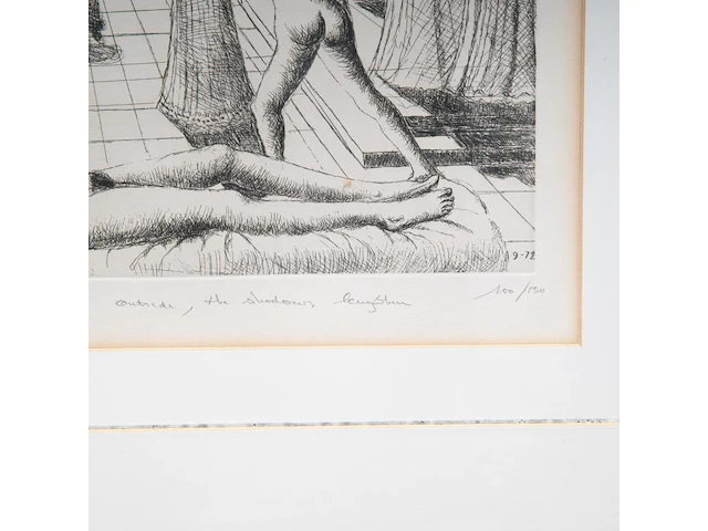 Paul delvaux (1897-1994), 'dehors l’ombre argandie' (1972), etching, n° 100/150 31.5 x 44 cm. (12.40 x 17.32 in.), frame: 82 x 92 cm. (32.28 x 36.21 in.) - afbeelding 5 van  8
