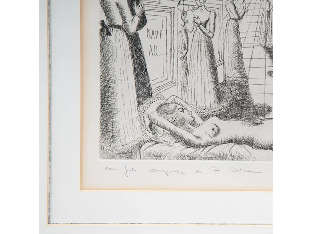 Paul delvaux (1897-1994), 'dehors l’ombre argandie' (1972), etching, n° 100/150 31.5 x 44 cm. (12.40 x 17.32 in.), frame: 82 x 92 cm. (32.28 x 36.21 in.) - afbeelding 6 van  8