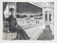 Paul delvaux (1897-1994), 'devant la ville' (1969), lithograph, n° 54/75 51 x 66 cm. (20.07 x 25.98 in.), frame: 91 x 107 cm. (35.82 x 42.13 in.)