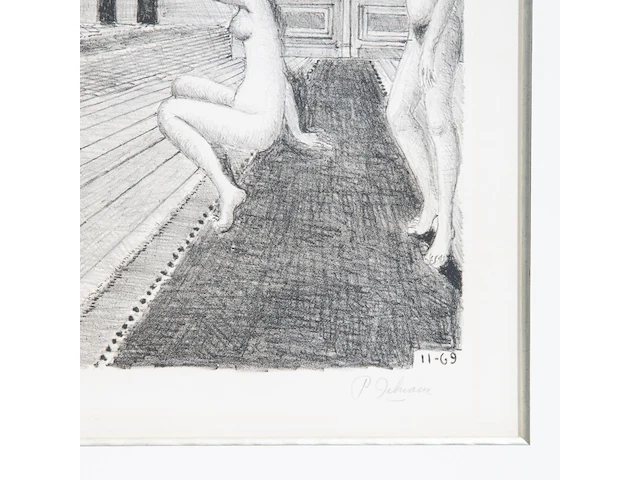 Paul delvaux (1897-1994), 'devant la ville' (1969), lithograph, n° 54/75 51 x 66 cm. (20.07 x 25.98 in.), frame: 91 x 107 cm. (35.82 x 42.13 in.) - afbeelding 4 van  7