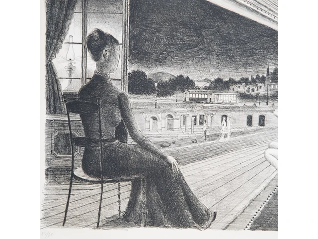Paul delvaux (1897-1994), 'devant la ville' (1969), lithograph, n° 54/75 51 x 66 cm. (20.07 x 25.98 in.), frame: 91 x 107 cm. (35.82 x 42.13 in.) - afbeelding 6 van  7