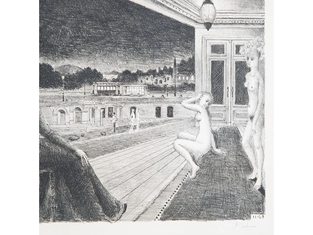 Paul delvaux (1897-1994), 'devant la ville' (1969), lithograph, n° 54/75 51 x 66 cm. (20.07 x 25.98 in.), frame: 91 x 107 cm. (35.82 x 42.13 in.) - afbeelding 7 van  7