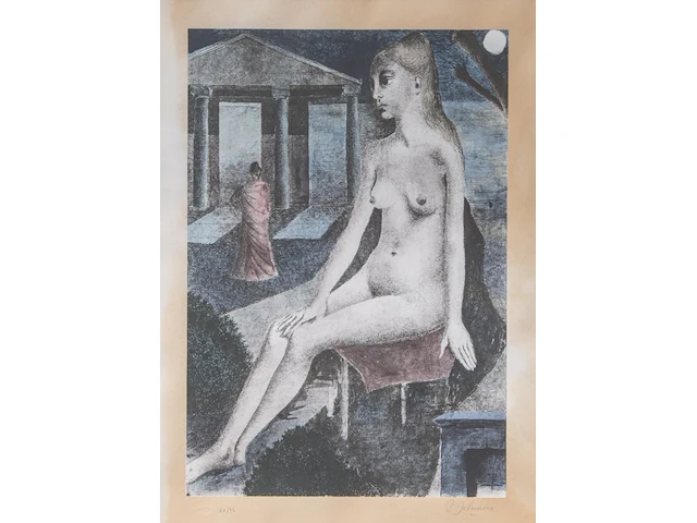 Paul delvaux (1897-1994), 'l'idole', lithograph, n° 60/75 61 x 42 cm. (24.01 x 16.53 in.), frame: 95.5 x 77 cm. (37.60 x 30.30 in.) - afbeelding 1 van  7