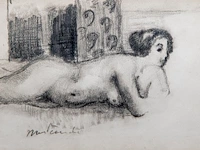 Paul delvaux (1897-1994), 'nu couché', pencil drawing (+) , frame: 46 x 55 cm. (18.10 x 21.64 in.)