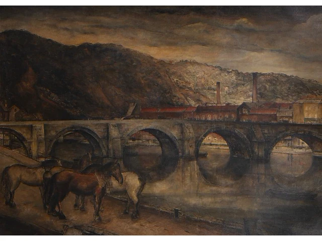 Paul delvaux (1897-1994), ‘pont de huy’, 1927, oil on canvas 120 x 165 cm. (47.24 x 64.95 in.), frame: 136 x 181 cm. (53.53 x 71.26 in.) - afbeelding 1 van  10