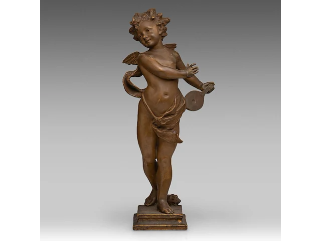 Paul dubois (1829-1905), patinated terracotta sculpture of cupid 58.5 cm. (23.03 in.) - afbeelding 1 van  8