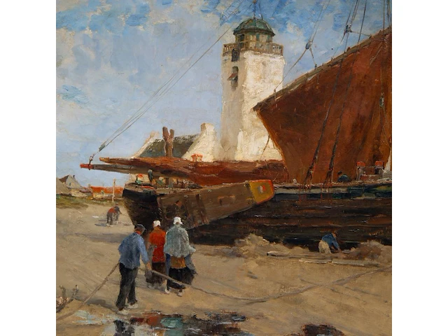 Paul hermanus (1859-1911), fishing boat on a dutch beach, 1900, oil on canvas 75 x 95 cm. (29.53 x 37.39 in.), frame: 104 x 124 cm. (40.93 x 48.82 in.) - afbeelding 7 van  7