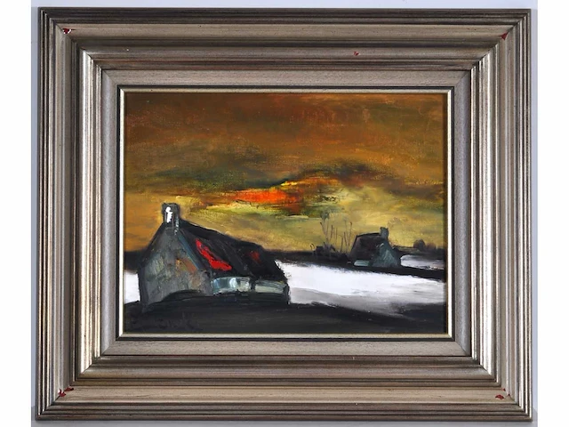 Paul permeke - besneeuwd landschap met boerderijen - olie op doek - 30x40 cm - afbeelding 1 van  6