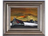 Paul permeke - besneeuwd landschap met boerderijen - olie op doek - 30x40 cm