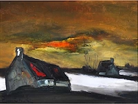 Paul permeke - besneeuwd landschap met boerderijen - olie op doek - 30x40 cm - afbeelding 2 van  6