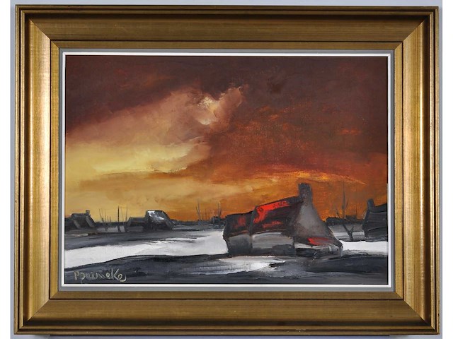 Paul permeke - winterlandschap met boerderij - olie op doek - afbeelding 1 van  8