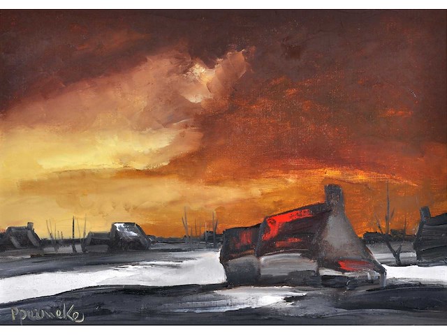 Paul permeke - winterlandschap met boerderij - olie op doek - afbeelding 2 van  8